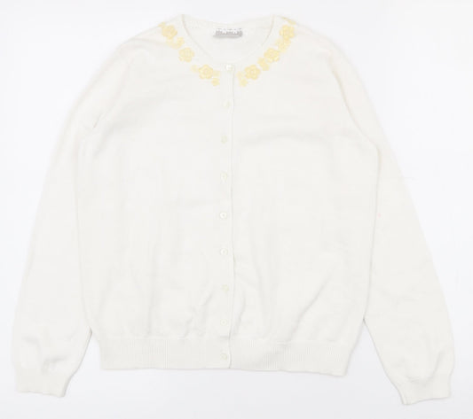Matalan Girls White Round Neck  100% Cotton Cardigan Jumper Size 13 Years  Button