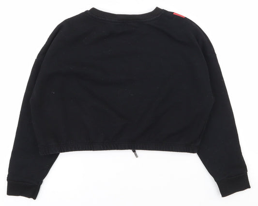 Primark Girls Black  Cotton Pullover Sweatshirt Size 8-9 Years  Pullover - Cropped, drawstring at waist