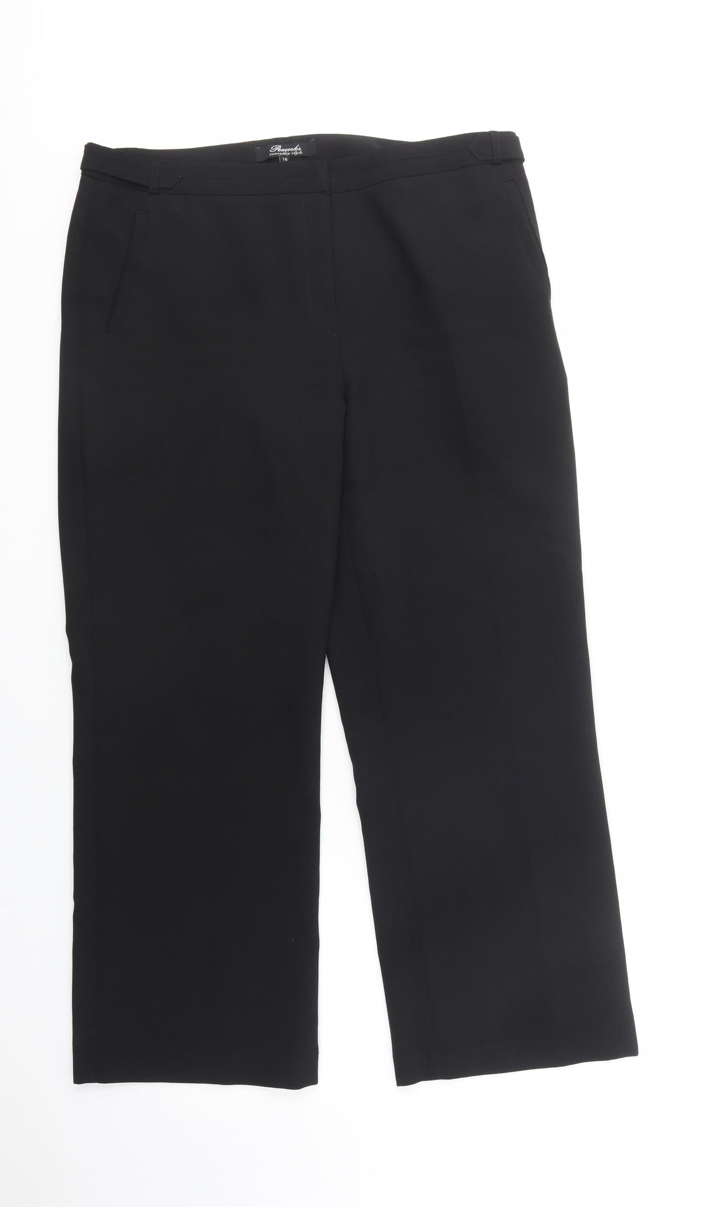 Peacocks Womens Black  Polyester Dress Pants Trousers Size 16 L29 in Regular Button