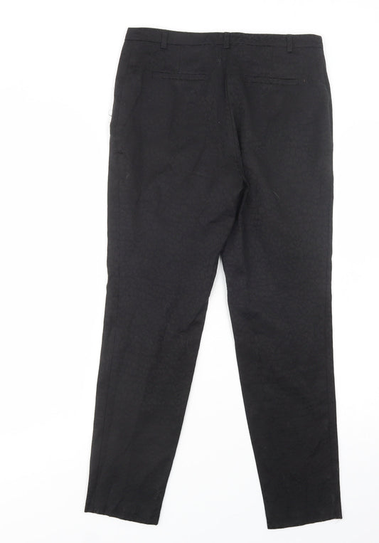 M & Co Womens Black Animal Print Cotton Dress Pants Trousers Size 8 L28 in Regular Button