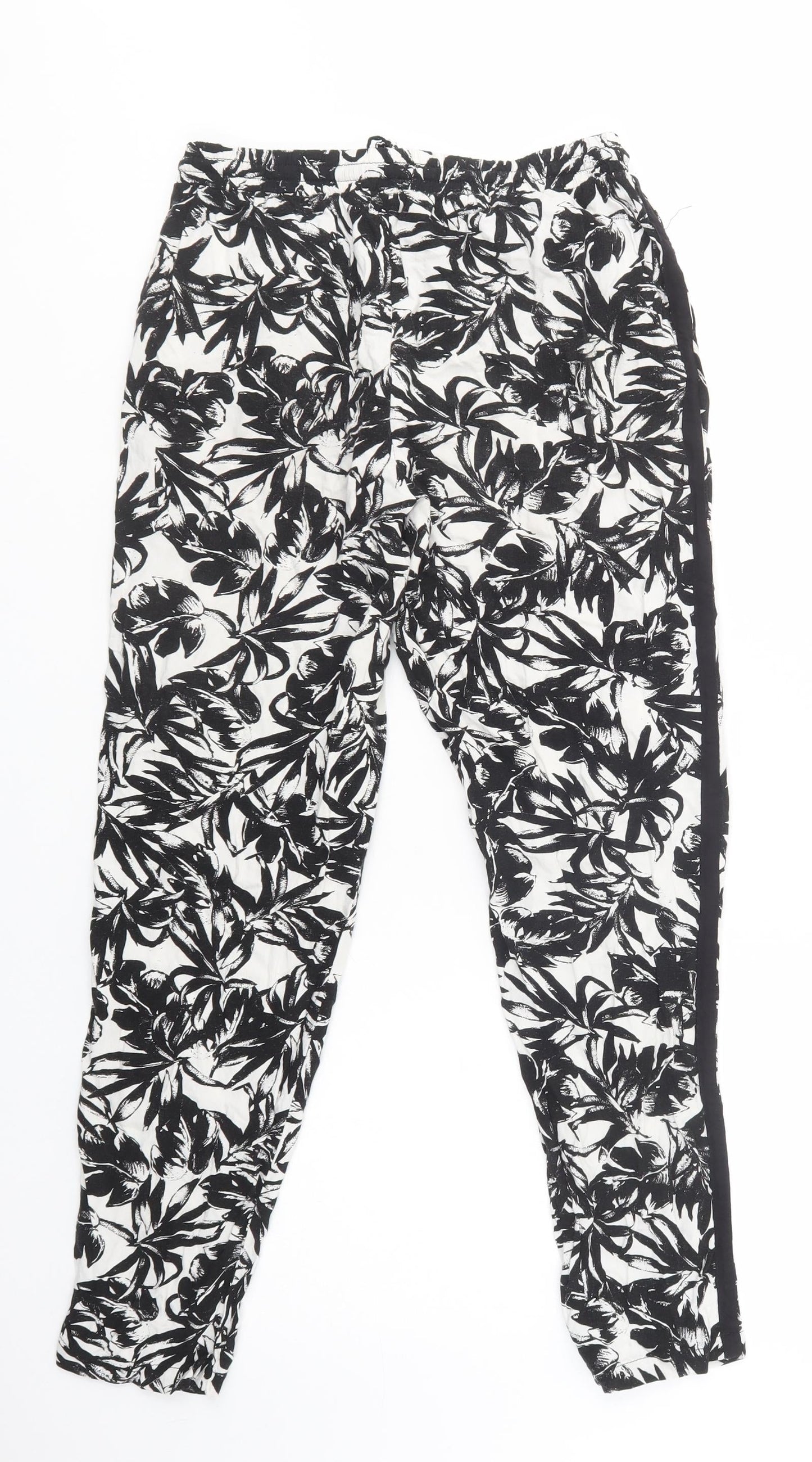 Dorothy Perkins Womens Black Floral Viscose Trousers  Size 8 L27 in Regular Drawstring