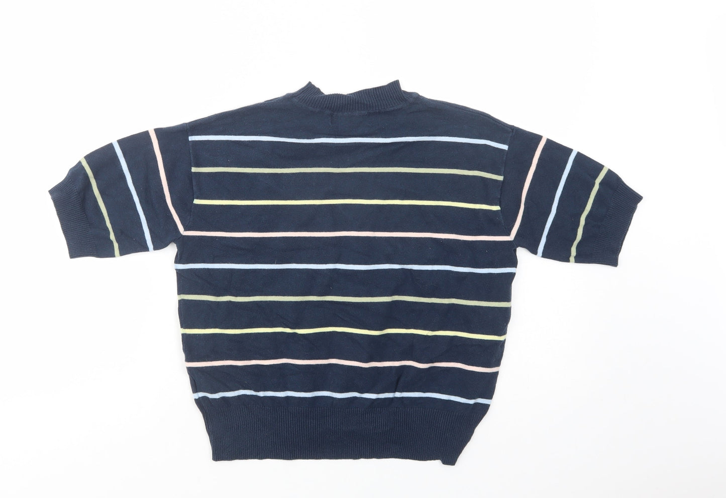 Marks and Spencer Womens Blue Mock Neck Striped Cotton Pullover Jumper Size S
