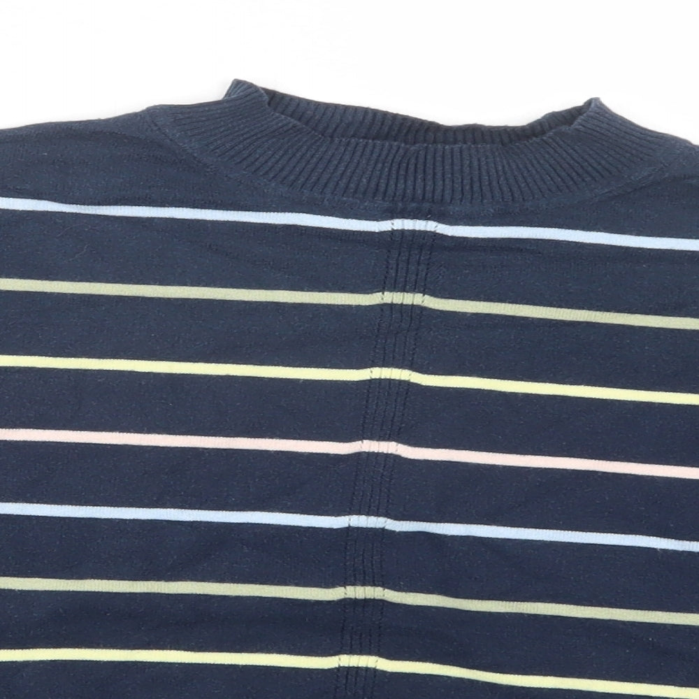 Marks and Spencer Womens Blue Mock Neck Striped Cotton Pullover Jumper Size S
