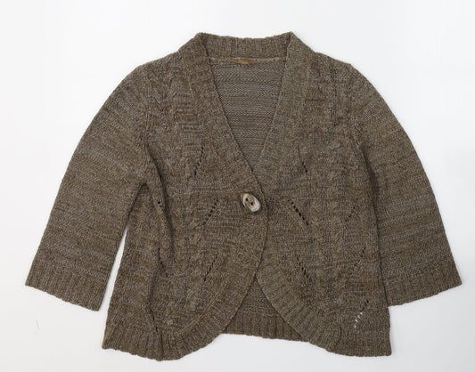 Evie Womens Brown V-Neck  Acrylic Cardigan Jumper Size 14