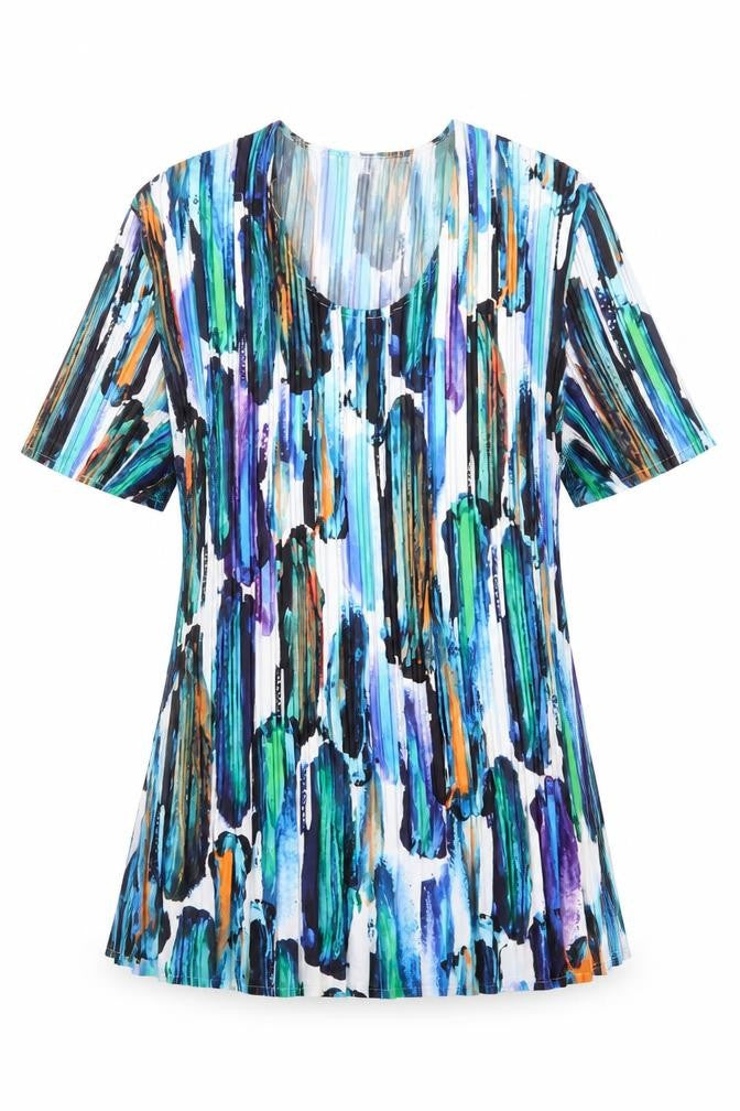 Mudflower Womens Multicoloured Geometric Polyester Basic Blouse Size S Scoop Neck