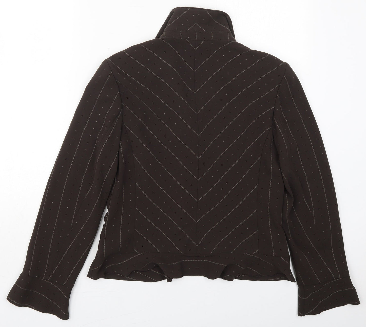 Hucke Womens Brown Striped  Jacket  Size 12  Hook & Eye