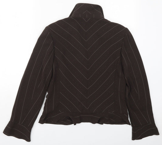 Hucke Womens Brown Striped  Jacket  Size 12  Hook & Eye