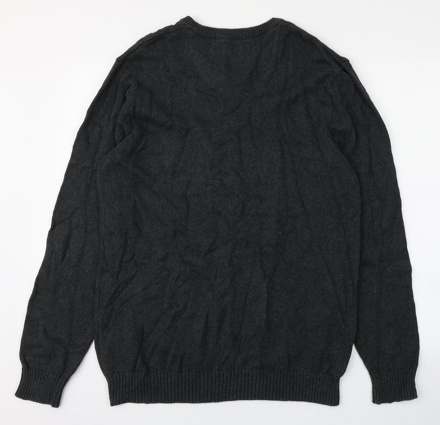 Maine Mens Grey Round Neck  Cotton Pullover Jumper Size M