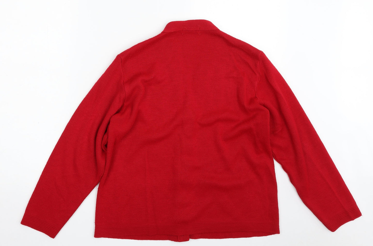 Care Womens Red V-Neck Floral Acrylic Cardigan Jumper Size M