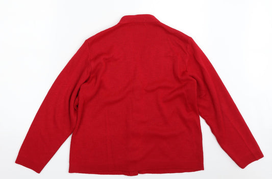 Care Womens Red V-Neck Floral Acrylic Cardigan Jumper Size M