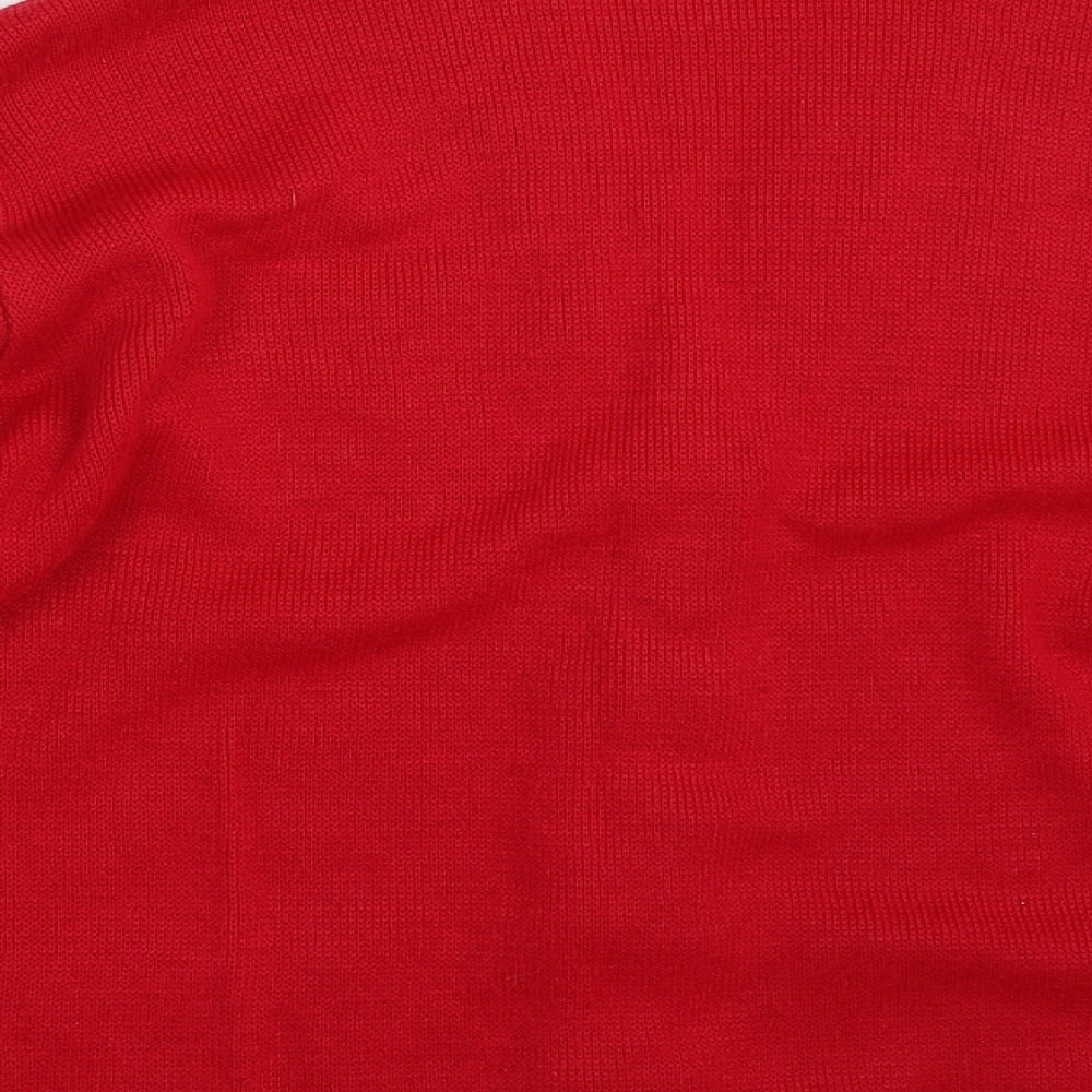 Care Womens Red V-Neck Floral Acrylic Cardigan Jumper Size M