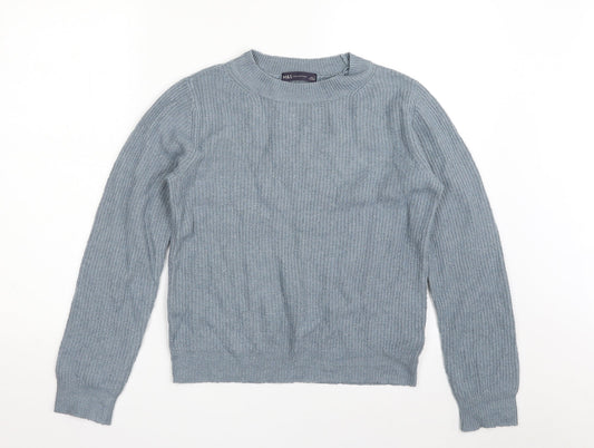 Marks and Spencer Womens Blue Crew Neck  Acrylic Pullover Jumper Size 8