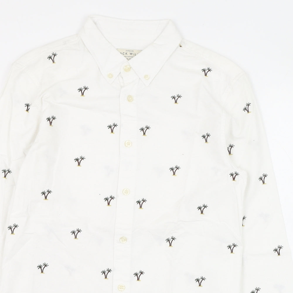 Jack Wills Mens White  Cotton  Dress Shirt Size XS Collared Button - Palm Tree