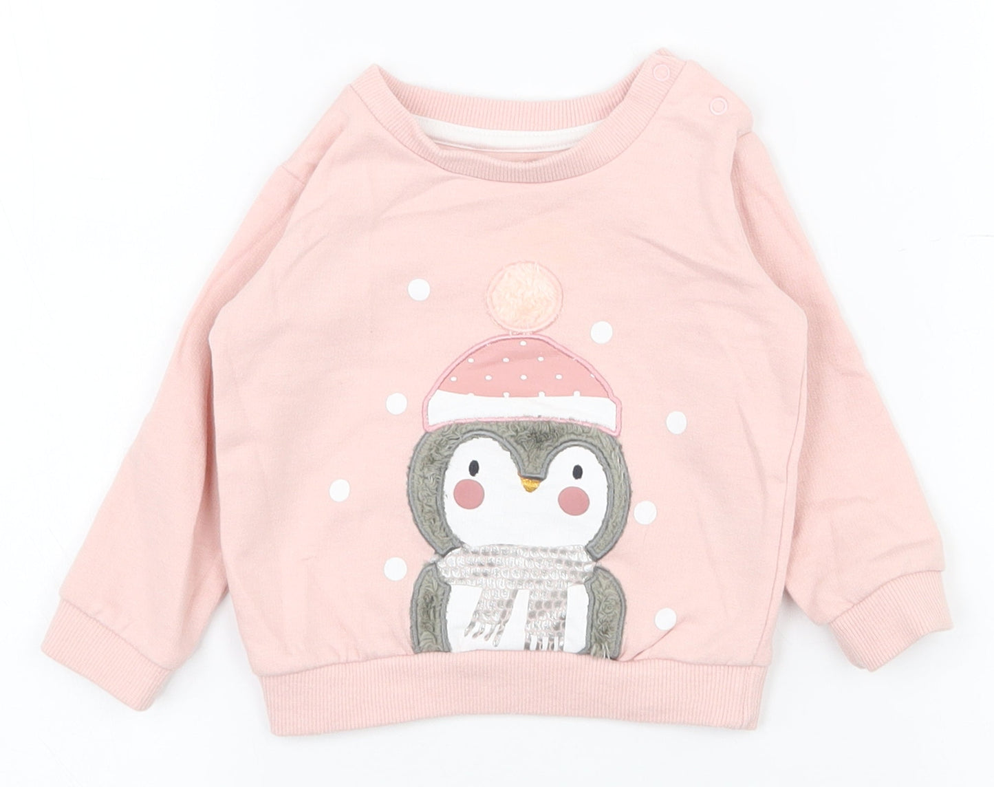 Peacocks Girls Pink  Cotton Pullover Jumper Size 3-6 Months  Snap