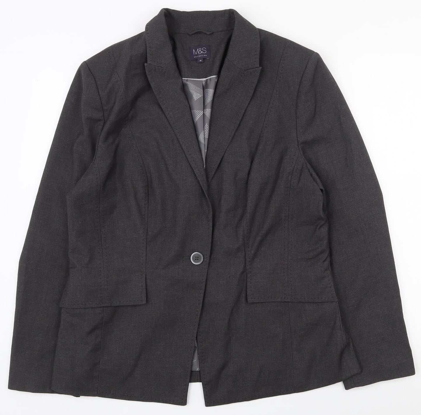 Marks and Spencer Womens Grey  Polyester Jacket Suit Jacket Size 16   - Shoulder pads