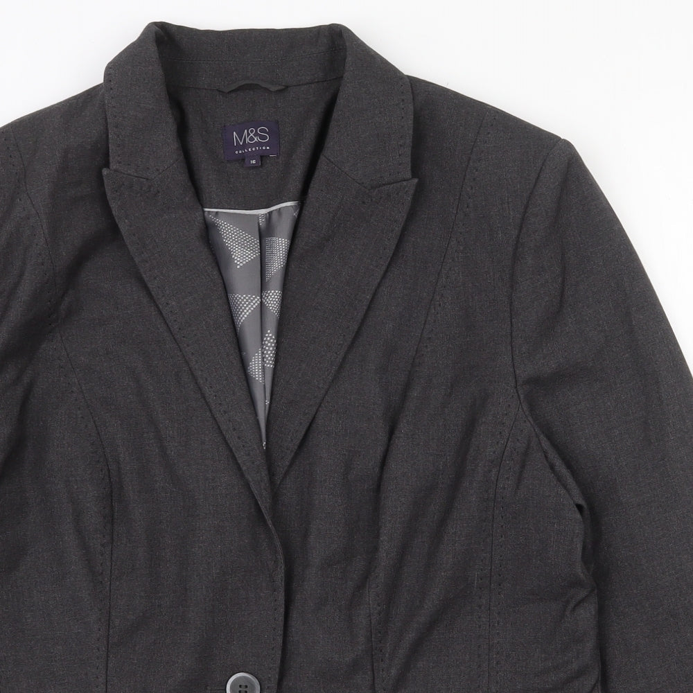 Marks and Spencer Womens Grey  Polyester Jacket Suit Jacket Size 16   - Shoulder pads