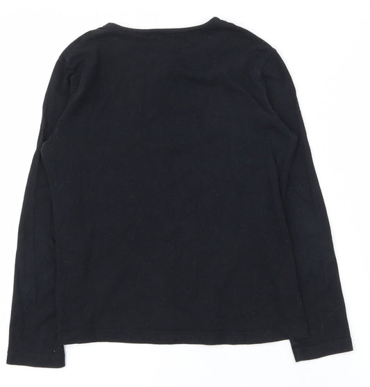 Primark Girls Black  Cotton Basic T-Shirt Size 9-10 Years Round Neck Magnetic