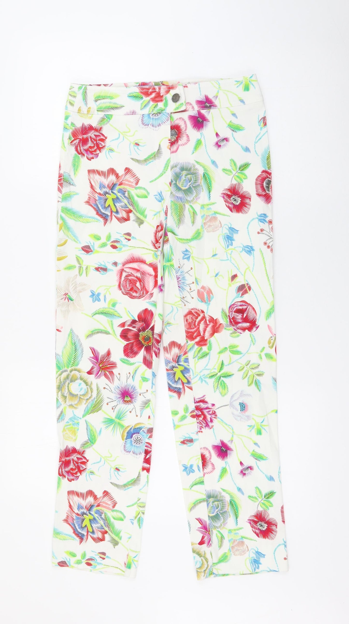 Darel Blue Womens White Floral Cotton Skinny Jeans Size 8 L25 in Regular Button
