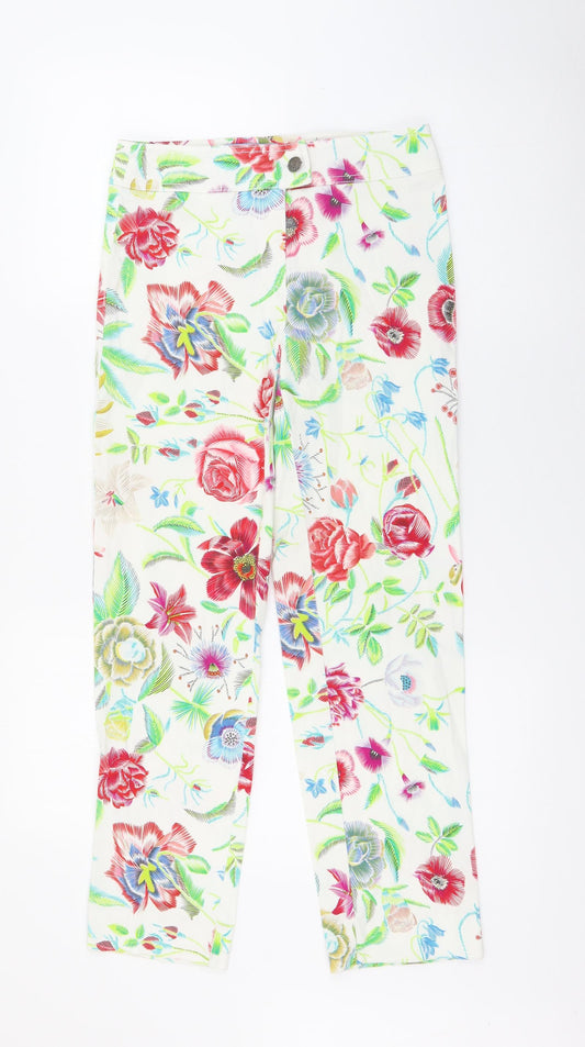 Darel Blue Womens White Floral Cotton Skinny Jeans Size 8 L25 in Regular Button