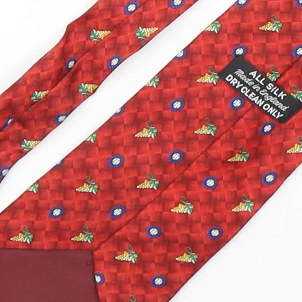 PreWorn  Mens Red Geometric Silk Pointed Tie One Size