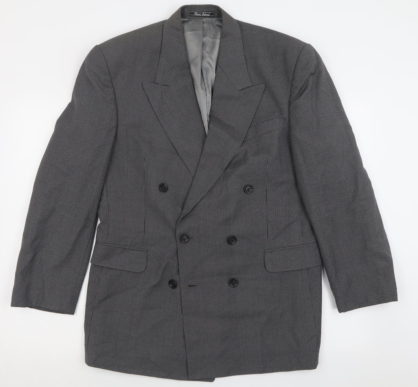 River Island Mens Grey Plaid Polyester Jacket Suit Jacket Size 38