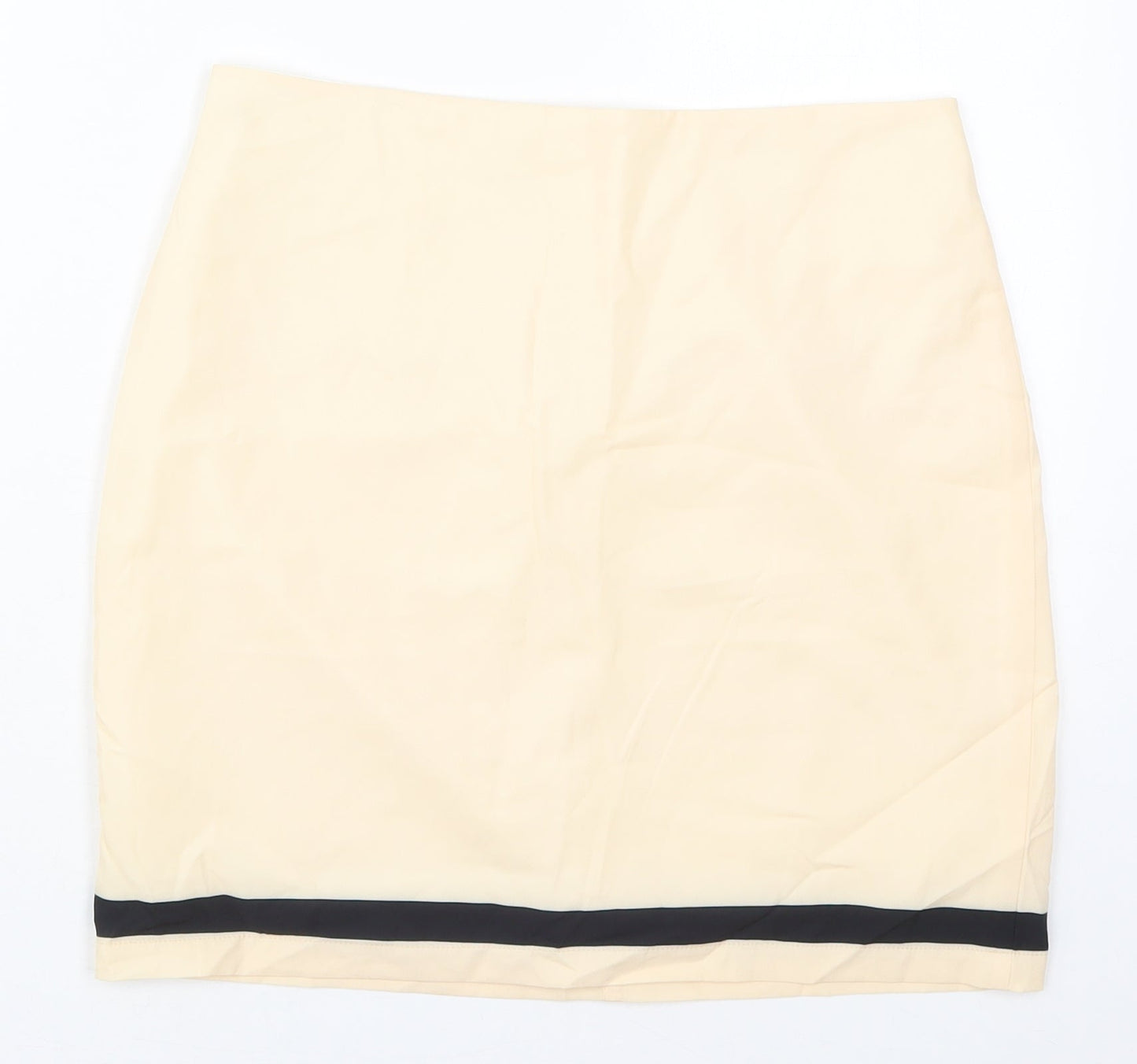 Preworn Womens Beige Striped Polyester Mini Skirt Size 29 in   Zip