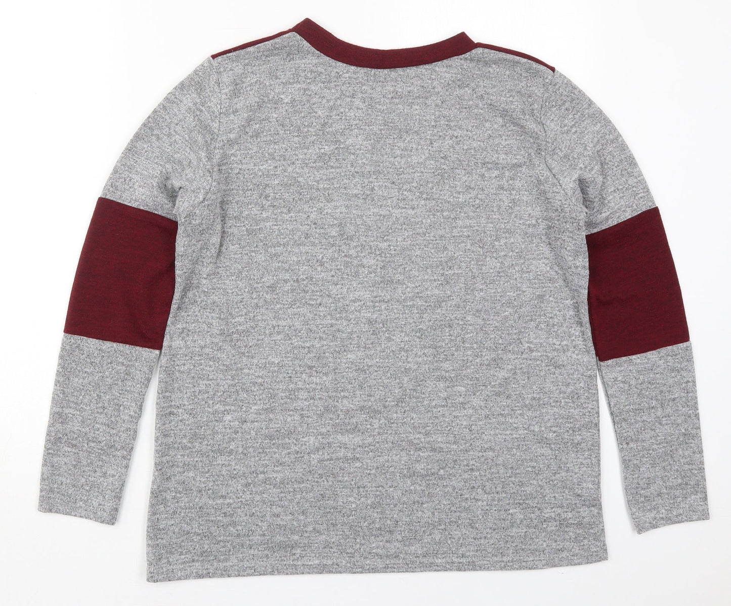 Silk Womens Grey Colourblock Polyester Basic T-Shirt Size M Crew Neck - Red