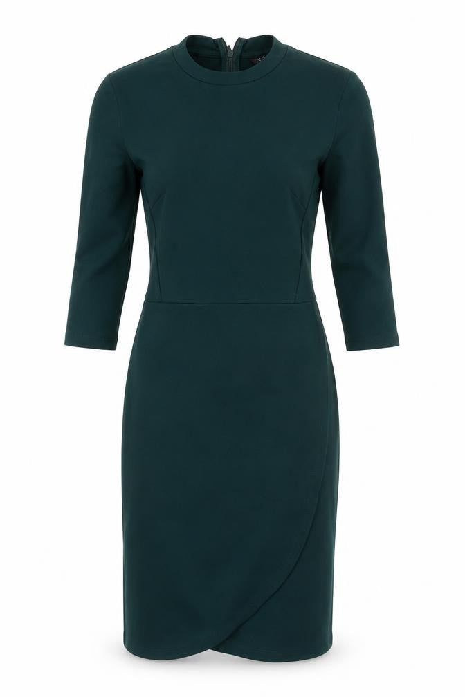 Topshop Womens Green  Viscose Pencil Dress  Size 4  Crew Neck Zip