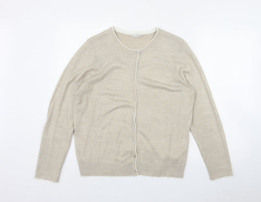 Classic Womens Beige Round Neck  Acrylic Cardigan Jumper Size 14