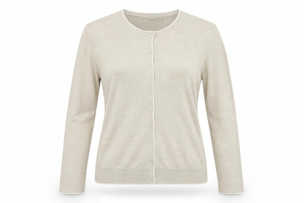 Classics Womens Beige Round Neck  Acrylic Cardigan Jumper Size 14
