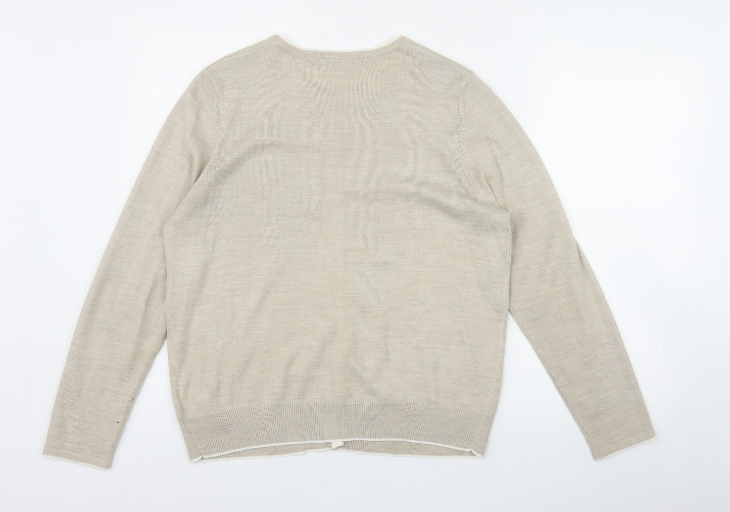 Classic Womens Beige Round Neck  Acrylic Cardigan Jumper Size 14
