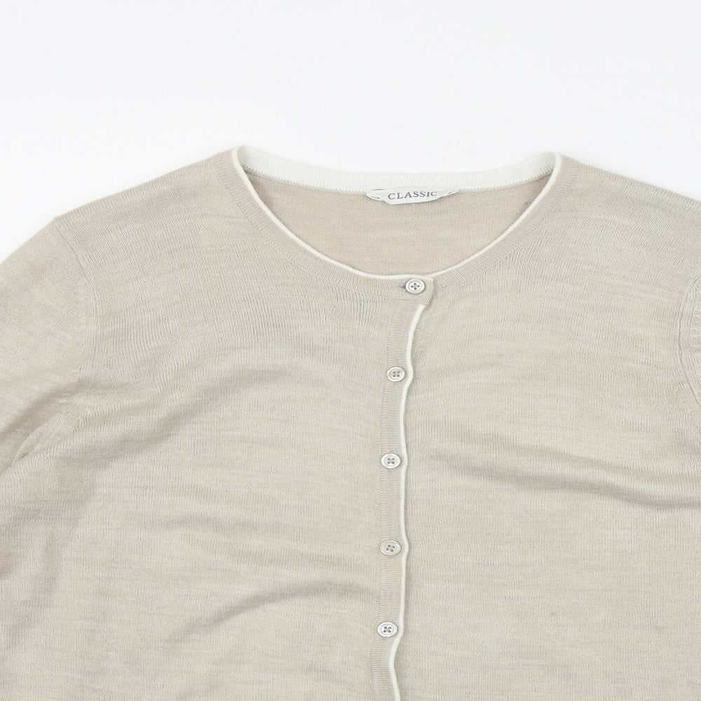 Classic Womens Beige Round Neck  Acrylic Cardigan Jumper Size 14