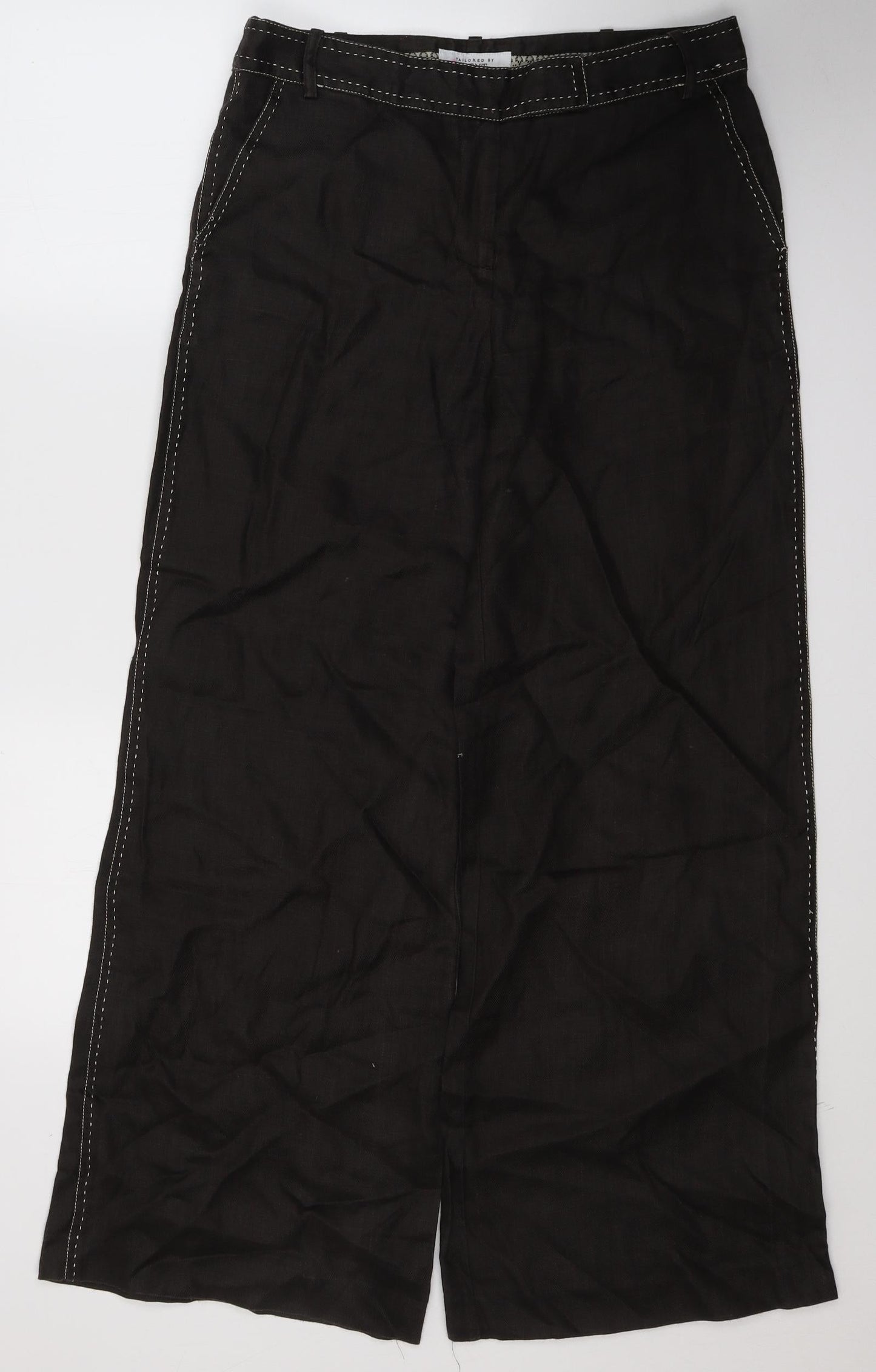 NEXT Womens Brown  Ramie Trousers  Size 12 L29 in Regular Button