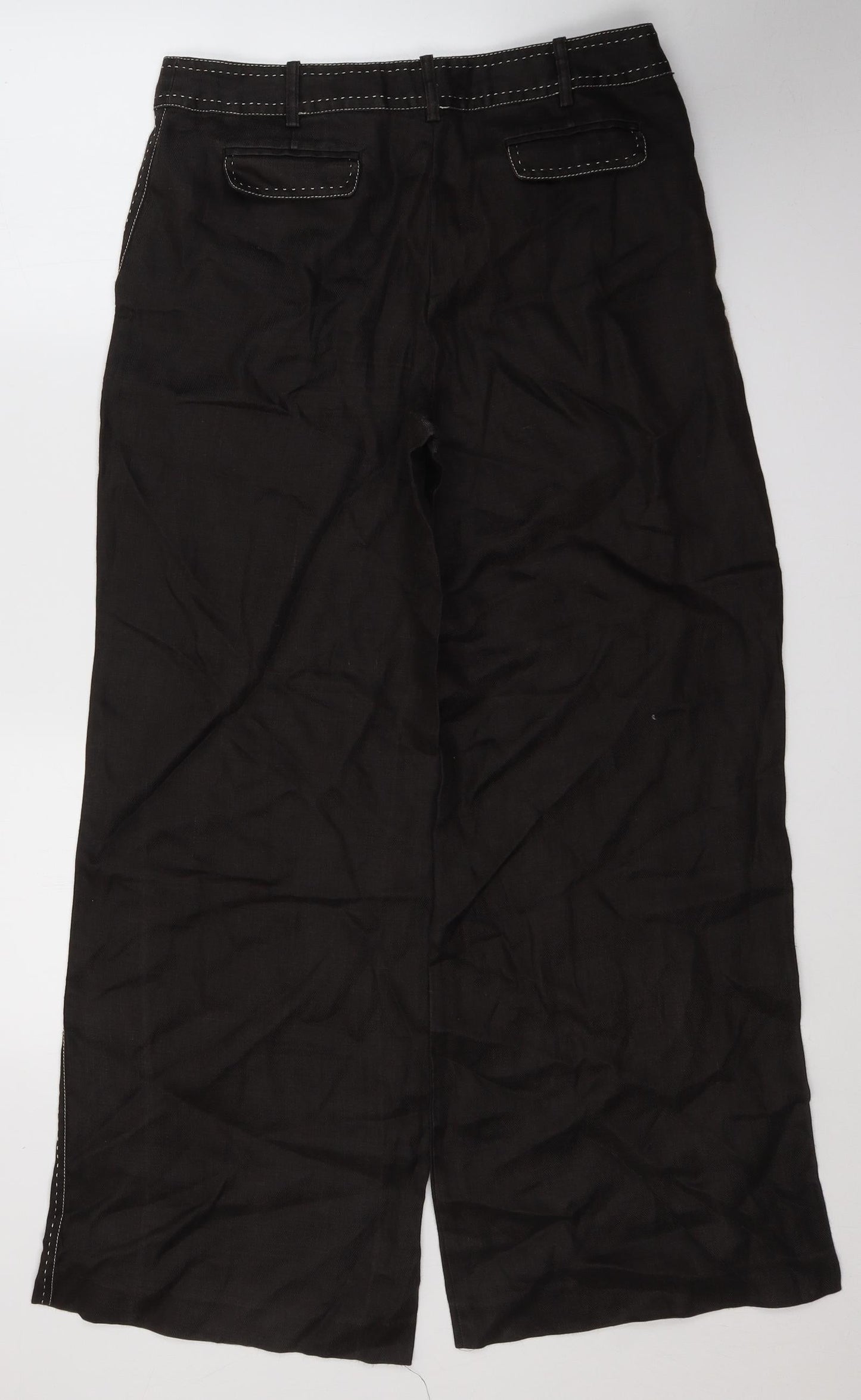 NEXT Womens Brown  Ramie Trousers  Size 12 L29 in Regular Button