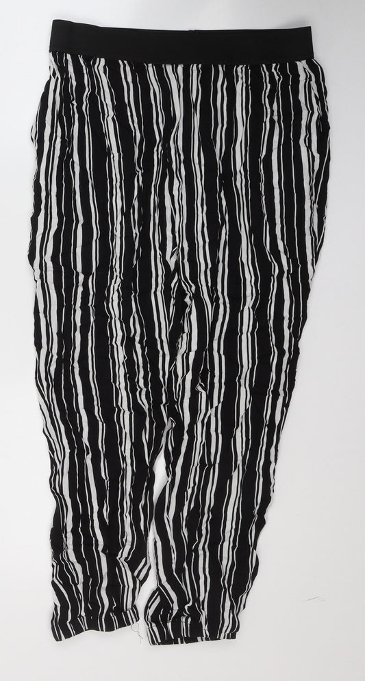 Selected Womens Black Striped Polyester Cropped Trousers Size 12 L23 in Regular
