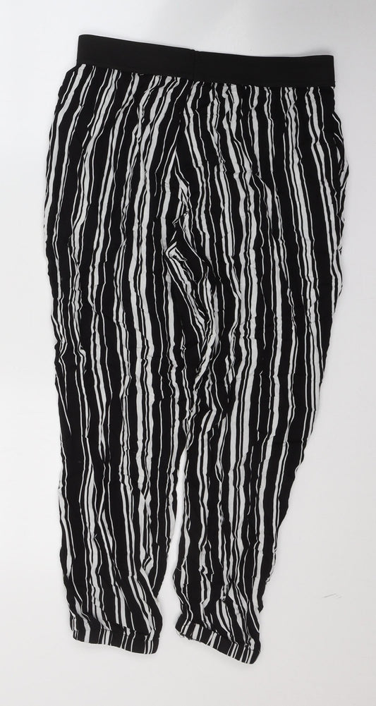 Selected Womens Black Striped Polyester Cropped Trousers Size 12 L23 in Regular