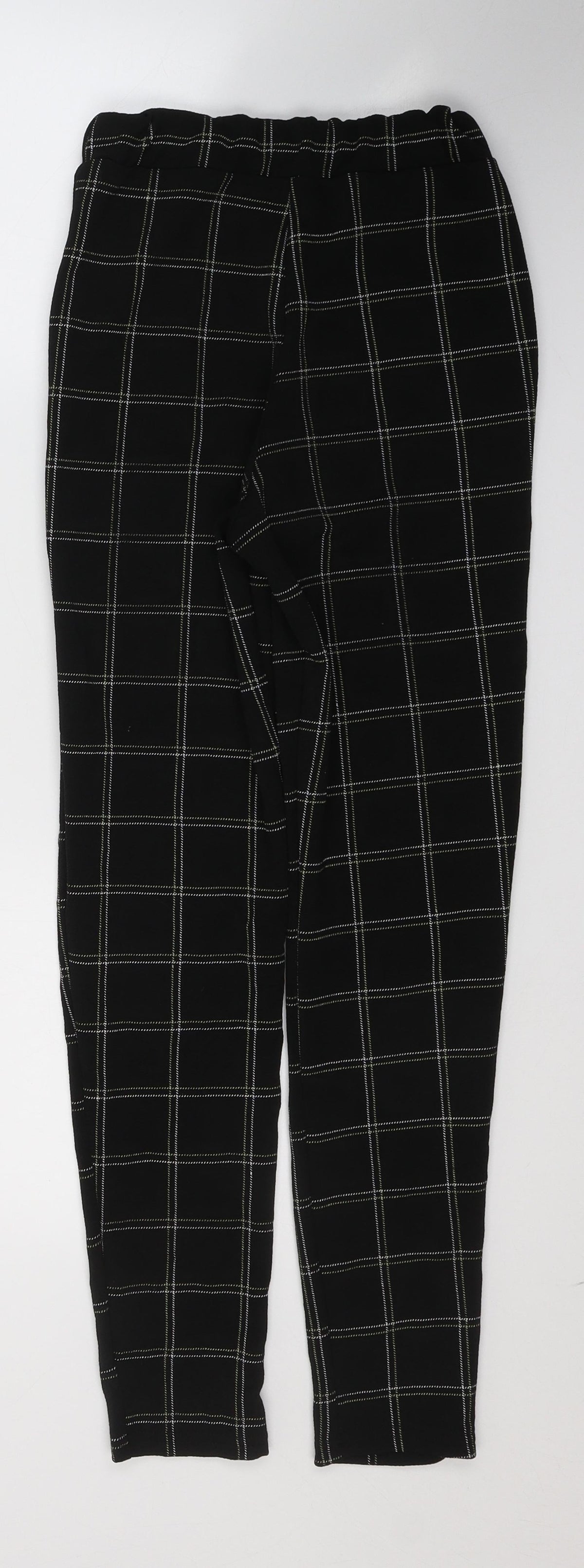 PRETTYLITTLETHING Womens Black Plaid Polyester Trousers  Size 4 L26 in Regular