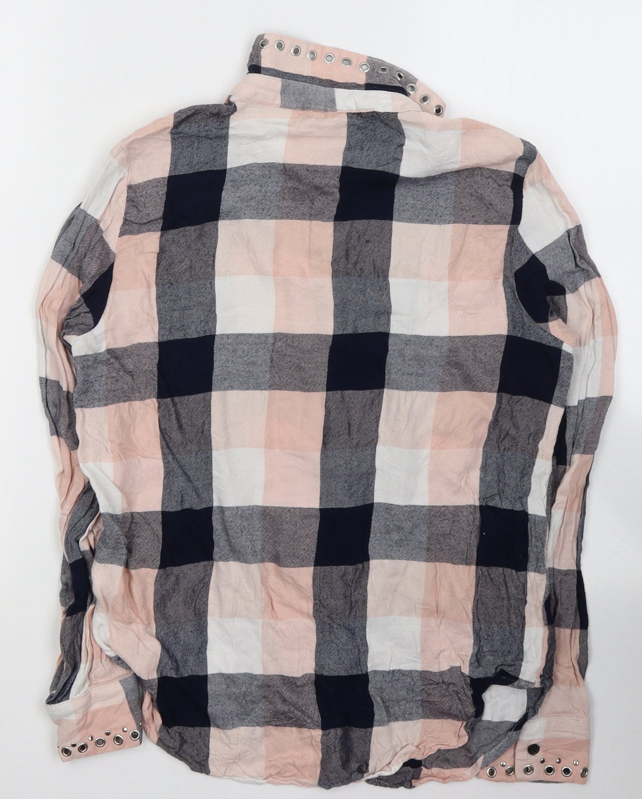 H&M Womens Multicoloured Plaid Viscose Jersey Button-Up Size 8 Collared