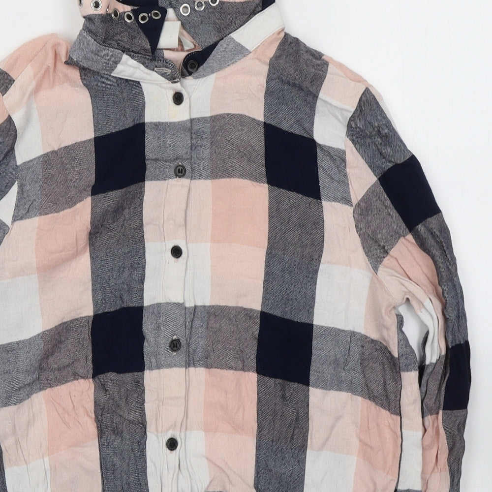 H&M Womens Multicoloured Plaid Viscose Jersey Button-Up Size 8 Collared