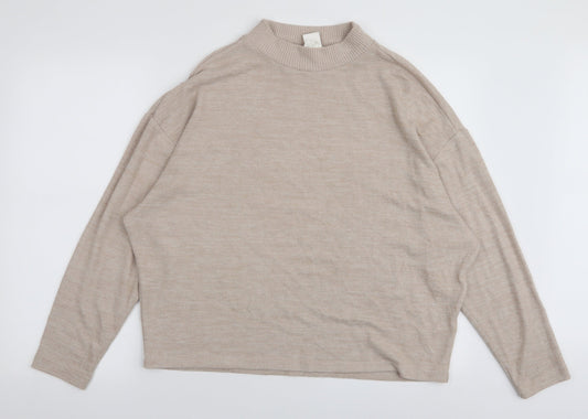 H&M Womens Beige High Neck  Polyester Pullover Jumper Size S