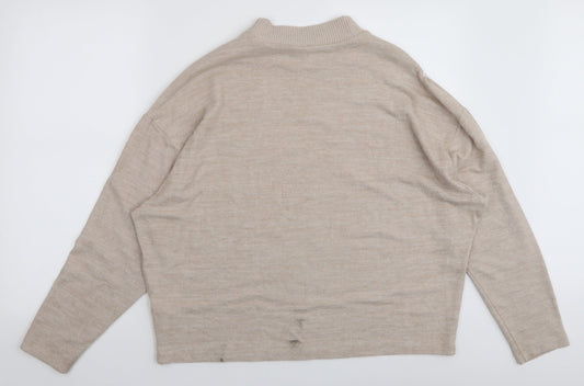 H&M Womens Beige High Neck  Polyester Pullover Jumper Size S