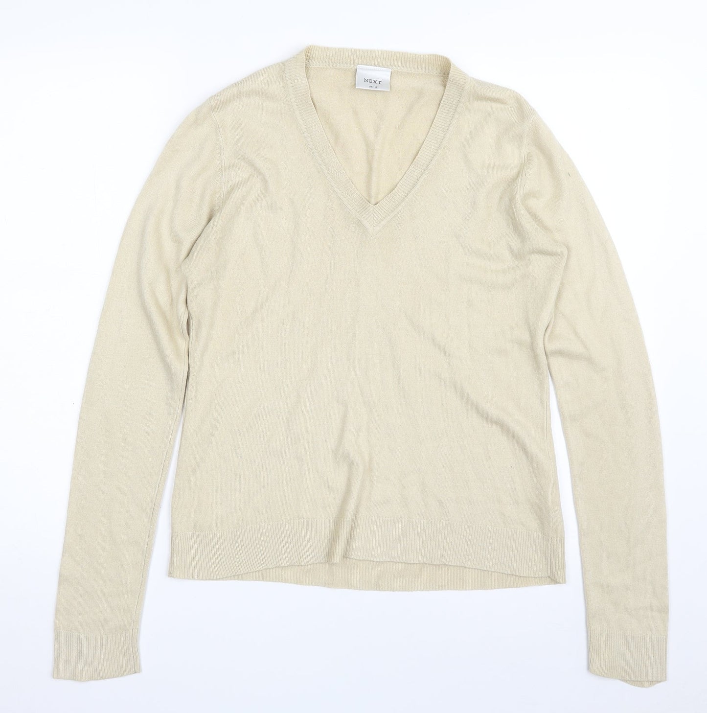 NEXT Womens Beige V-Neck  Acrylic Pullover Jumper Size 12