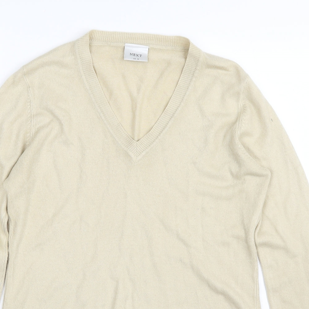 NEXT Womens Beige V-Neck  Acrylic Pullover Jumper Size 12