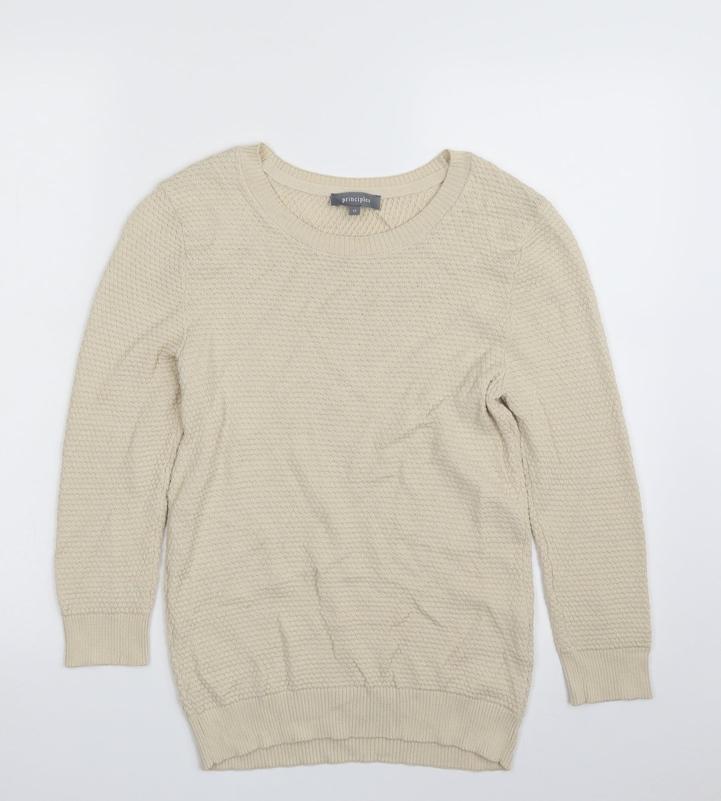 Principles Womens Beige Crew Neck  Acrylic Pullover Jumper Size 12