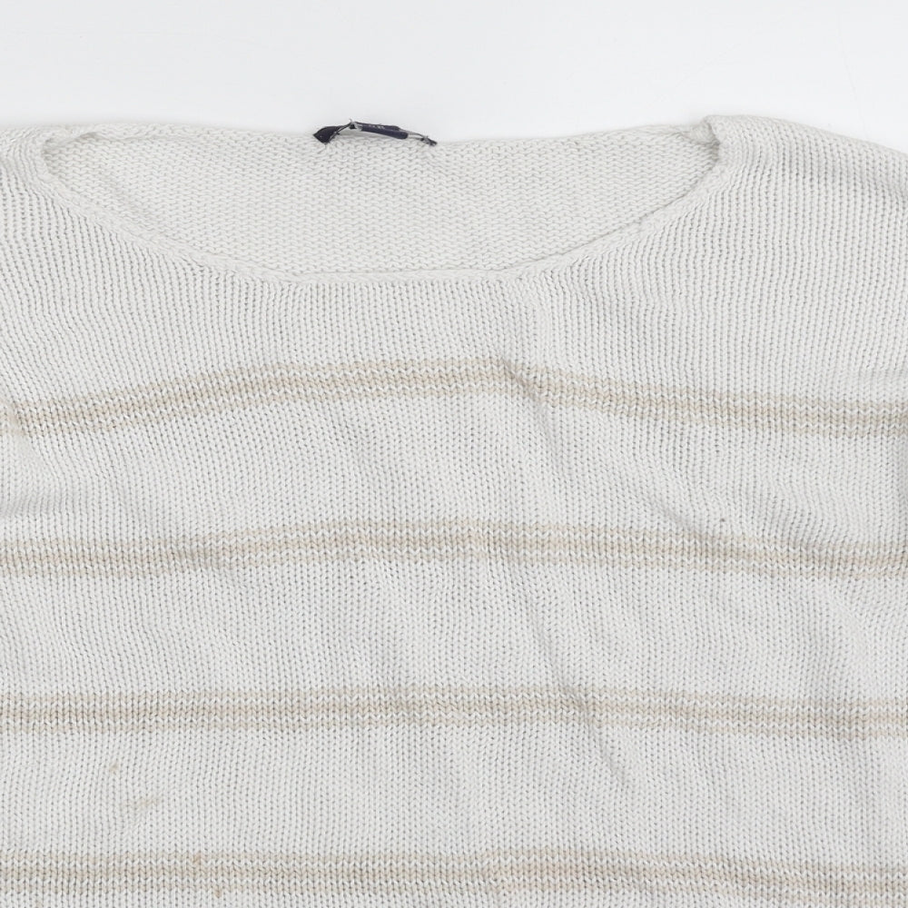 Gap Womens White Round Neck Striped 100% Cotton Pullover Jumper Size XL
