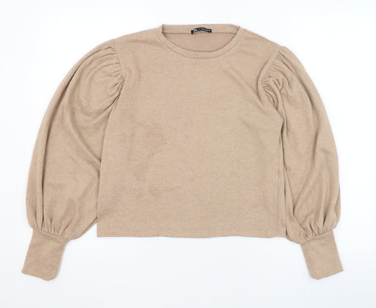 Zara Womens Brown Round Neck  Polyester Pullover Jumper Size S