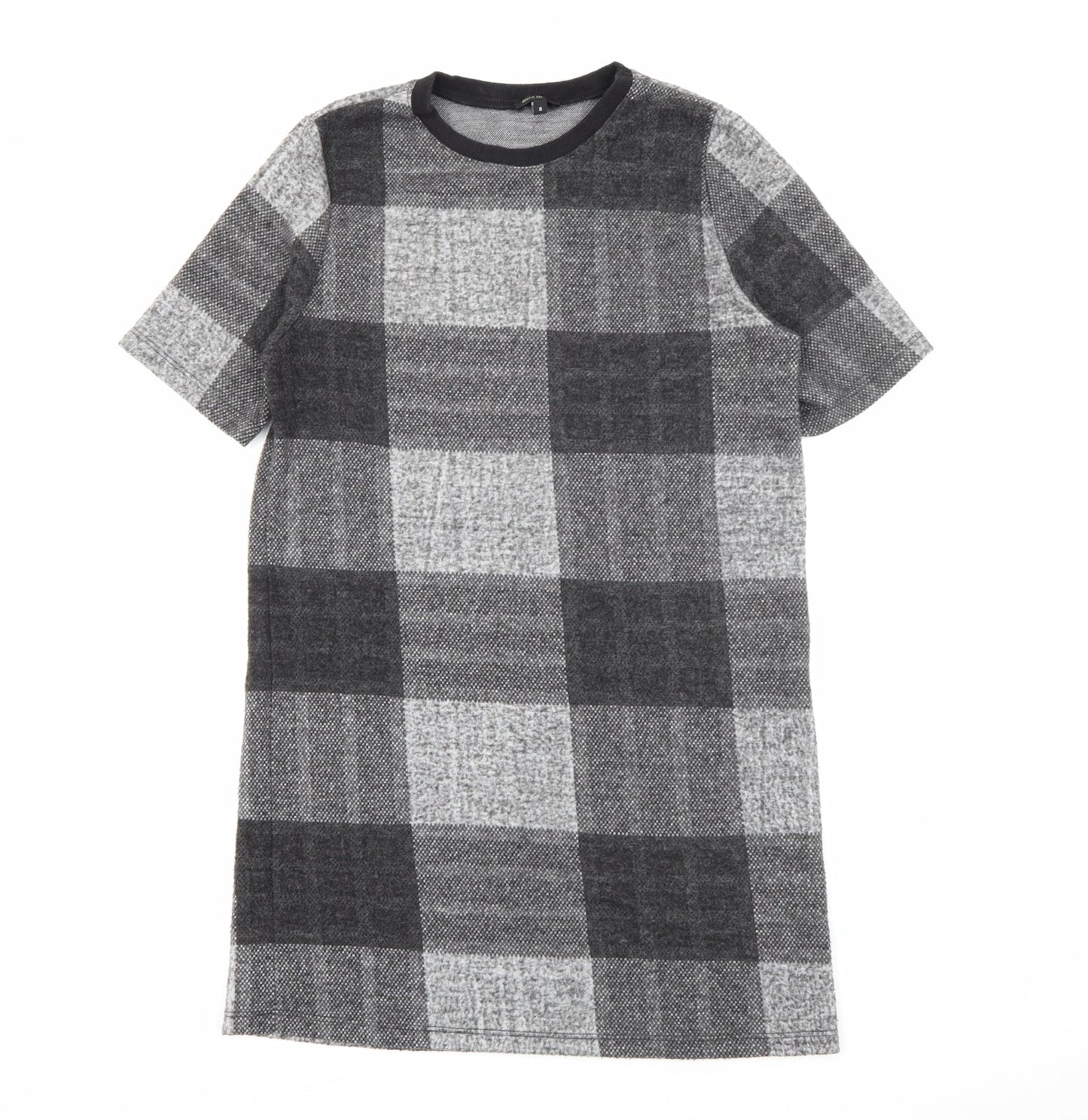 River Island Womens Grey Check Polyester Jumper Dress  Size 8  Crew Neck