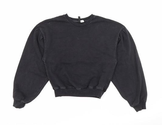 H&M Womens Black Crew Neck  Cotton Pullover Jumper Size S