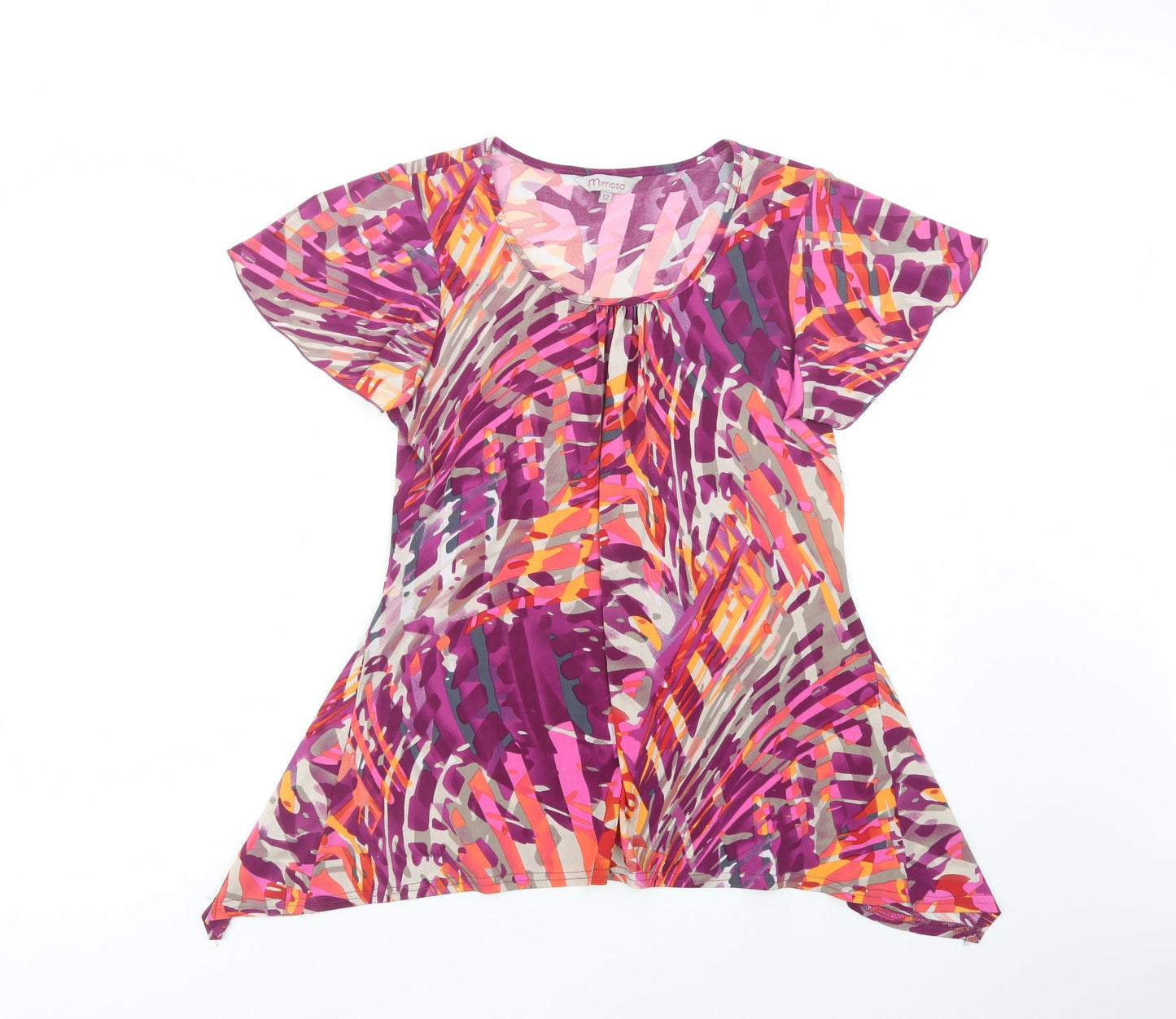 Mimosa Womens Purple Geometric Polyester Basic Blouse Size 12 Scoop Neck