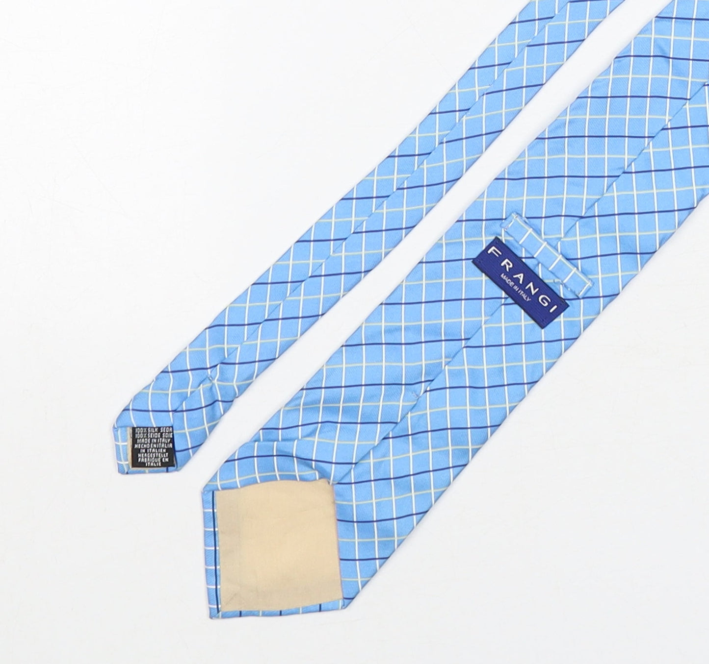 Frangi Mens Blue Plaids & Checks Silk Pointed Tie One Size
